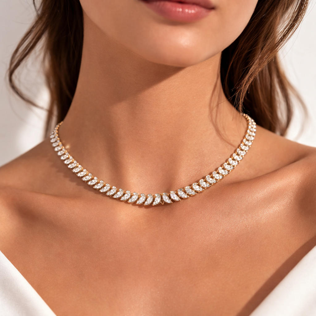 NFT72694. 14K Solid Yellow Gold Diamond Tennis Necklace