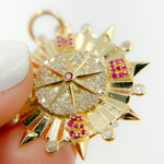 Load image into Gallery viewer, 14K Gold Circle Compass Charm with Diamonds and Stones. KG132
