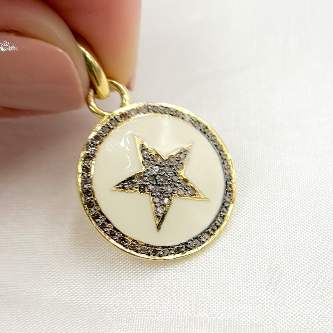 DP456A. Diamond Sterling Silver Round Enamel Pendant