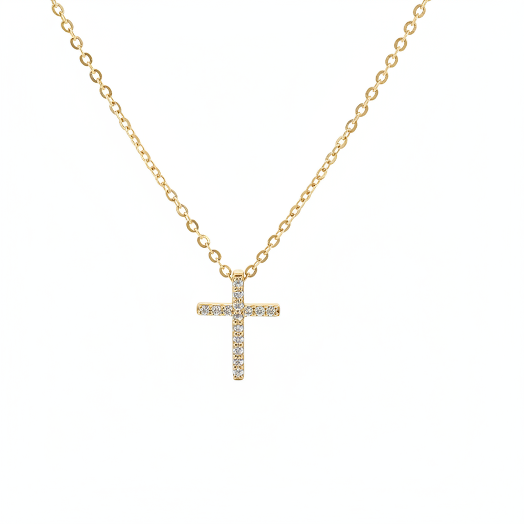 PCA44454. 14k Solid Gold Diamond Cross Necklace