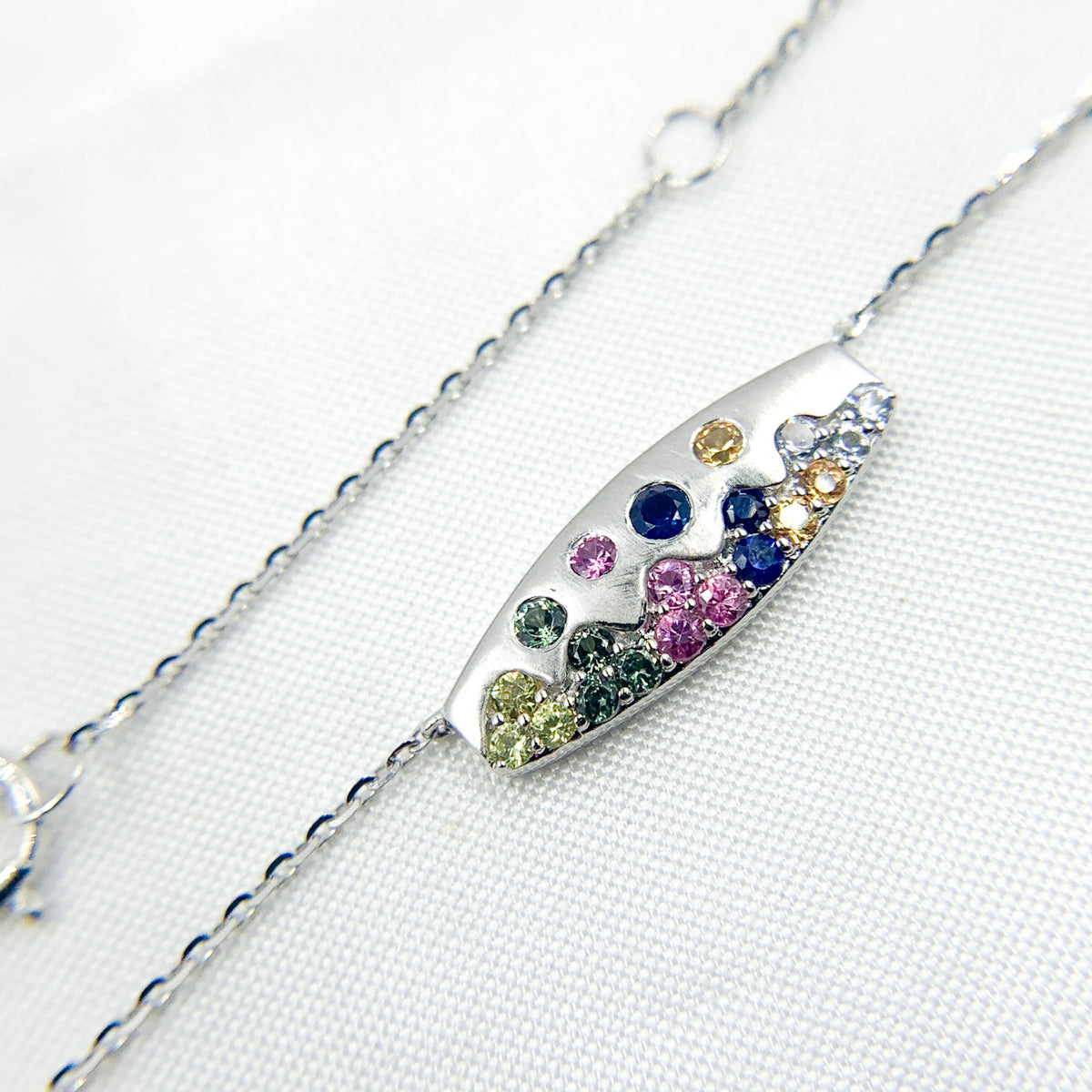 NT405723. 14K Solid Gold Diamond and Multi Sapphire Bar Necklace