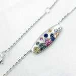 Load image into Gallery viewer, 14K Solid Gold Diamond and Multi Sapphire Bar Necklace. NT405723
