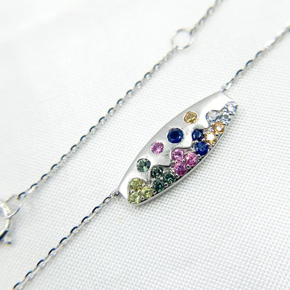 NT405723. 14K Solid Gold Diamond and Multi Sapphire Bar Necklace