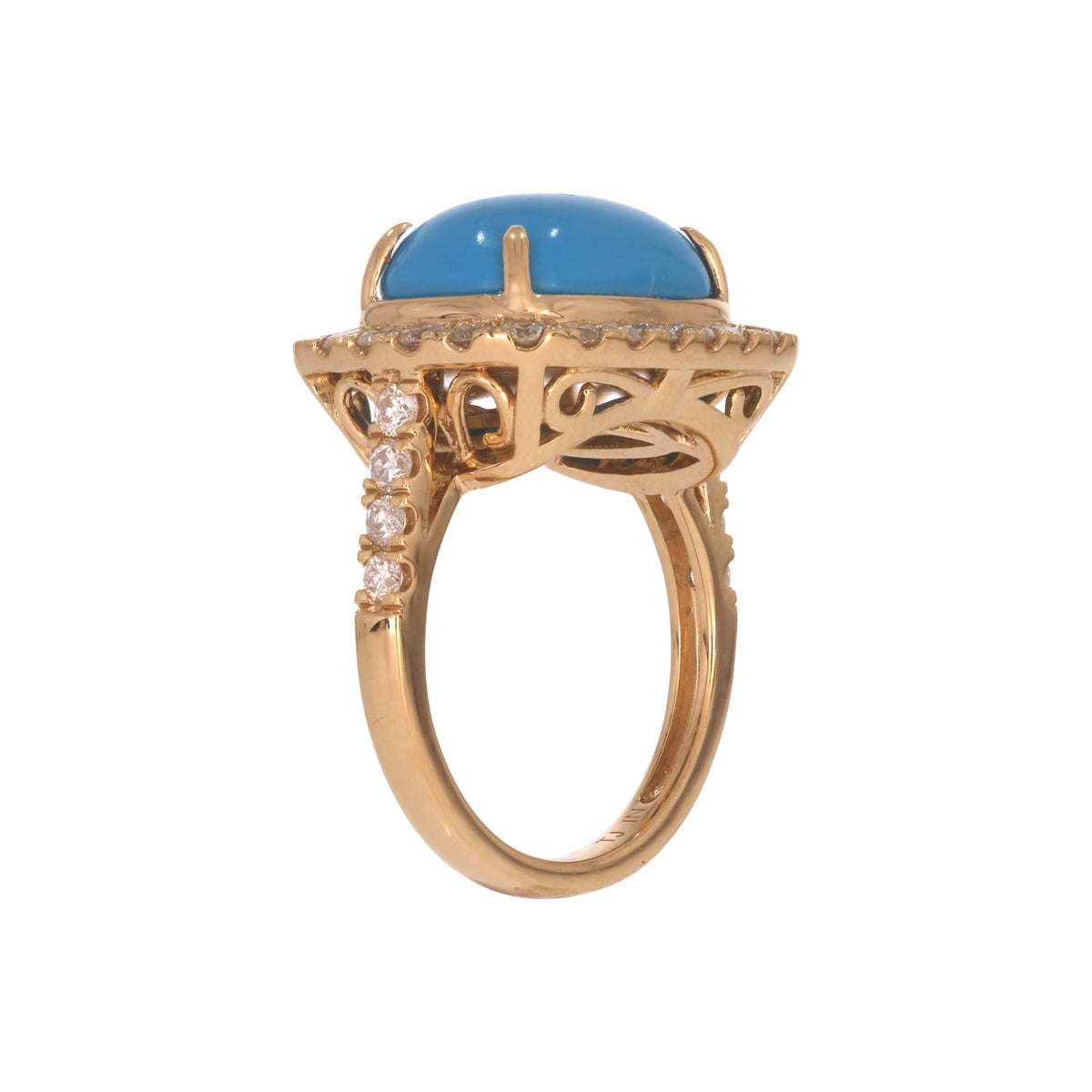 CR97357TQ14X10. 18K Solid Gold Diamond and Turquoise Ring