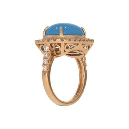 CR97357TQ14X10. 18K Solid Gold Diamond and Turquoise Ring
