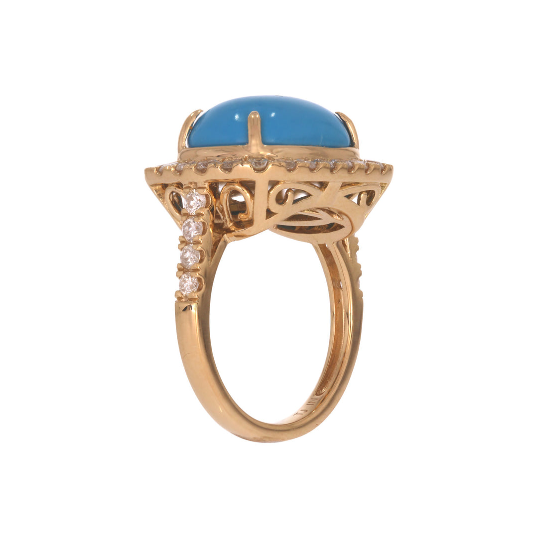 CR97357TQ14X10. 18K Solid Gold Diamond and Turquoise Ring