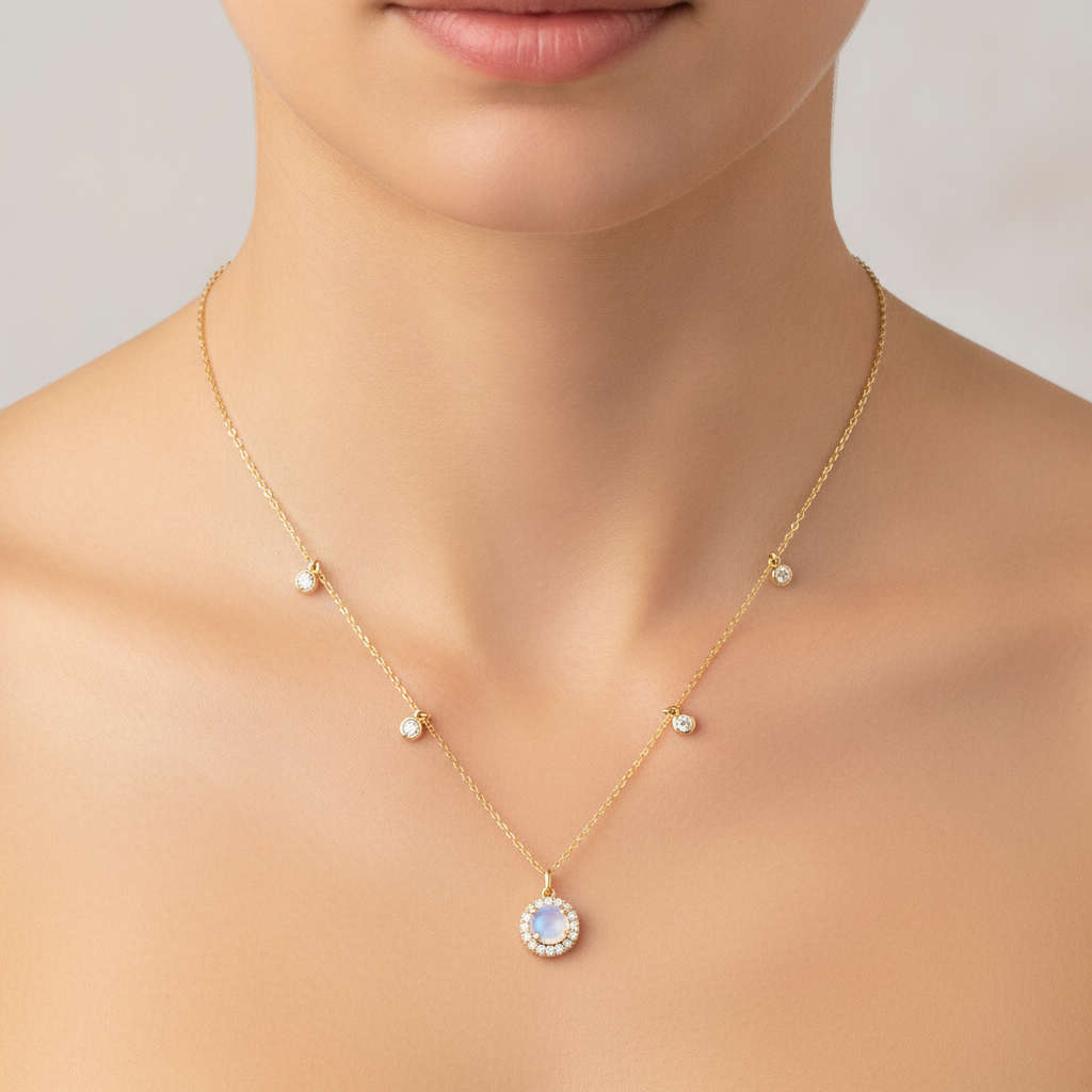 NFE71825PL. 14K Solid Gold Diamond and Gemstone Necklace