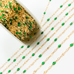 Load image into Gallery viewer, V295GRGF. 14K Gold Filled Green Color Enamel with Paperclip and Diamond Cut Marina Links