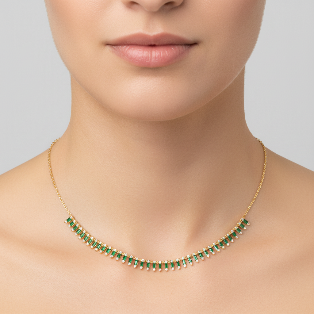 NFL70815. 14K Solid Gold Diamond and Gemstone Dangle Necklace