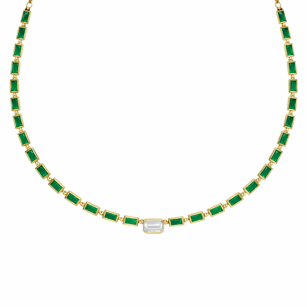 NFF70760. 14K Solid Gold Diamond Rectangle Necklace