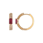 Load image into Gallery viewer, EHF57596. 14K Solid Gold Diamond and Gemstone Fancy Hoop Earrings