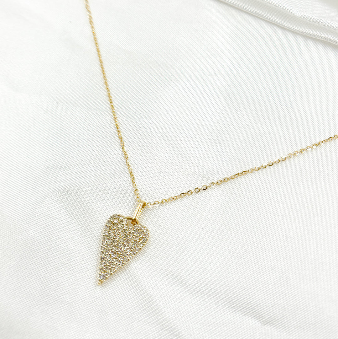 14K Solid Gold Heart Shape Diamond Necklace. PHF38753