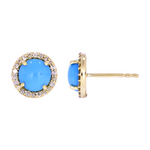 Load image into Gallery viewer, EFD53654TQ. 14K Solid Yellow Gold Diamond and Turquoise Round Stud Earring