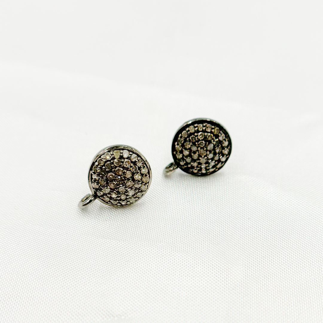 DE034. Diamond Sterling Silver Round Studs with Ring