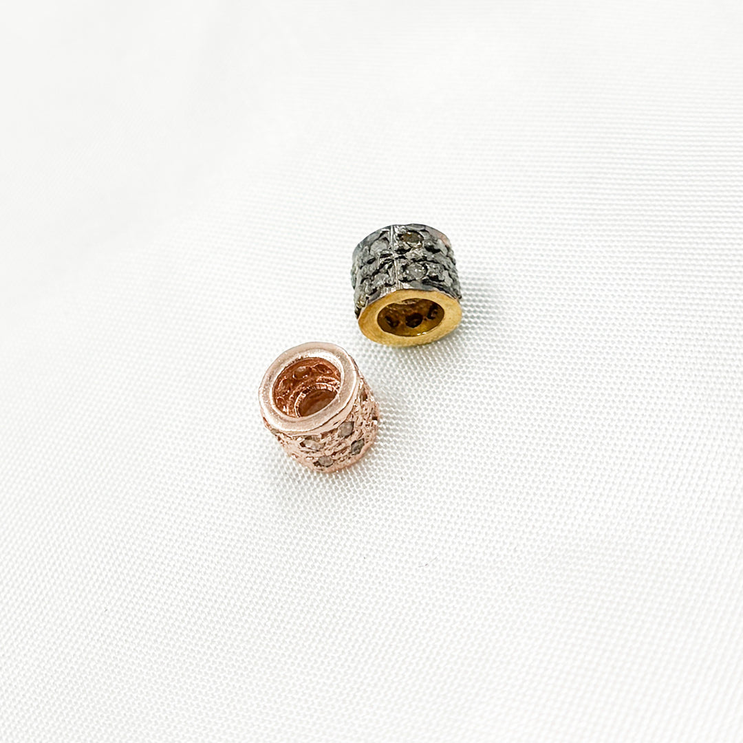 Pave Diamond & 925 Sterling Silver Black Rhodium, Gold Plated and Rose Gold Roundel Spacer Bead. DC838