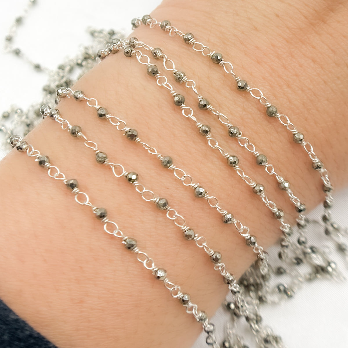 Pyrite 925 Sterling Silver Wire Chain