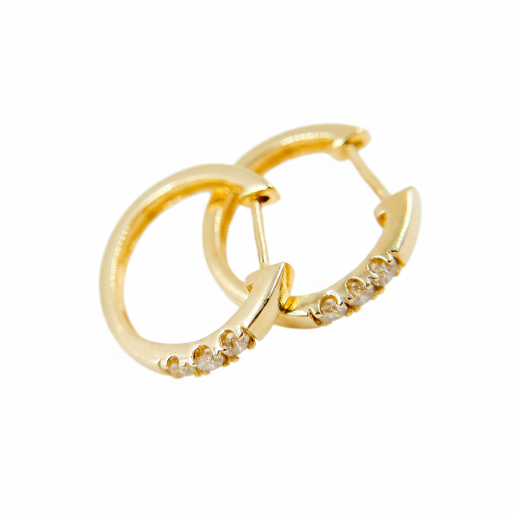 EHD56010. 14K Solid Gold Diamond Hoop Earrings