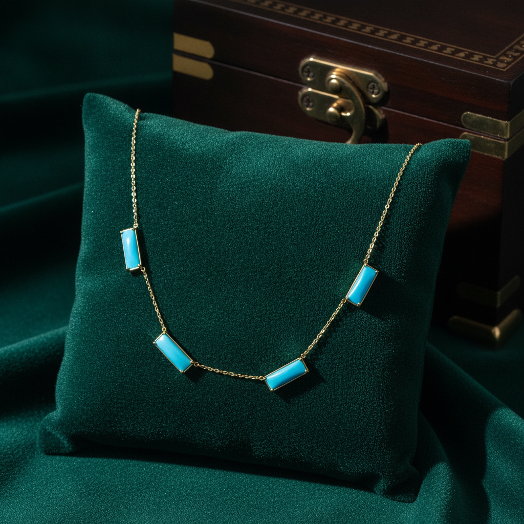 NFZ72631TQ. 14K Solid Gold Turquoise Bars Necklace