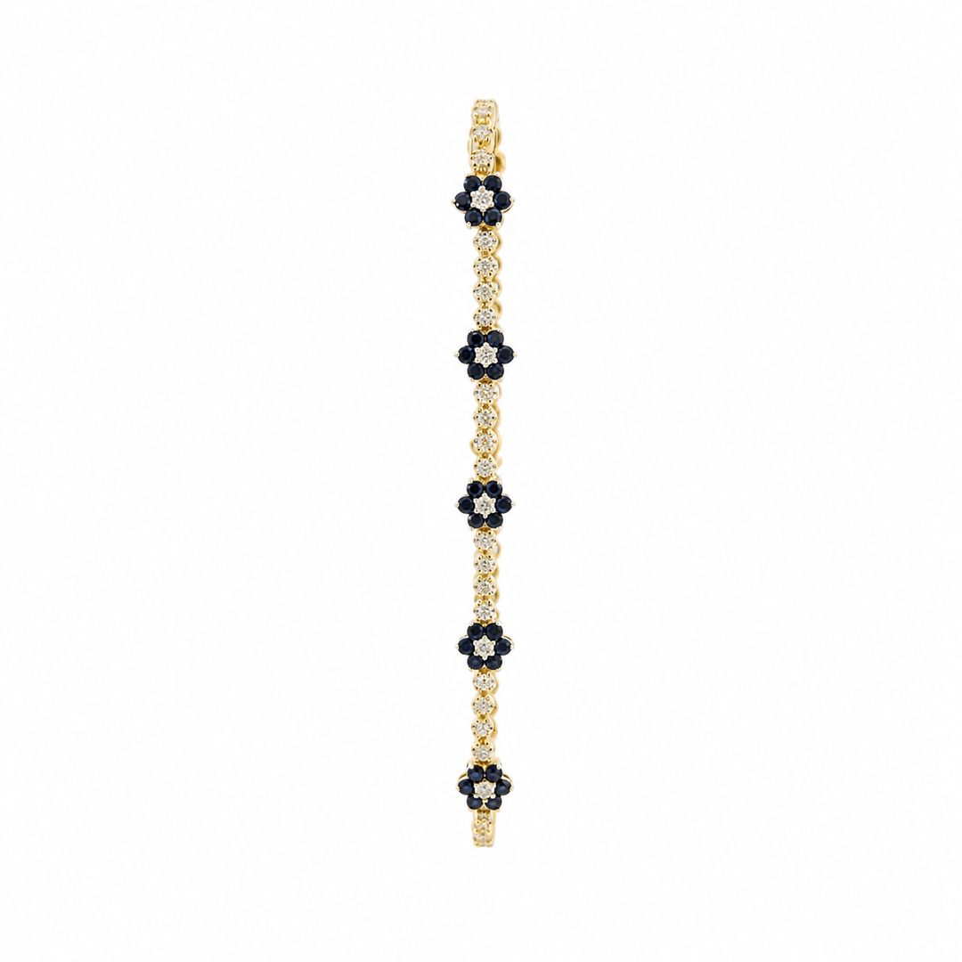 BR402699. 14k Solid Gold Diamond and Gemstone Fancy Flower Bracelet
