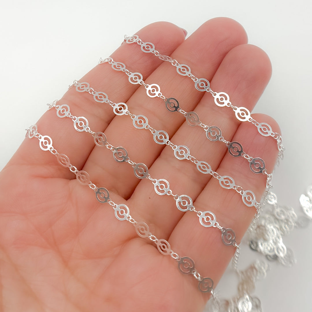 V15SS. Sterling Silver Patterned Round Disc Link Chain