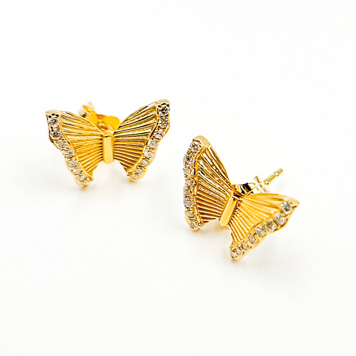 Buy 14K Solid Gold Diamond Butterfly Studs Earrings