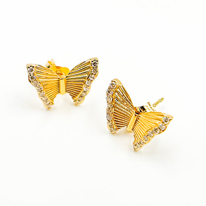 Buy 14K Solid Gold Diamond Butterfly Studs Earrings