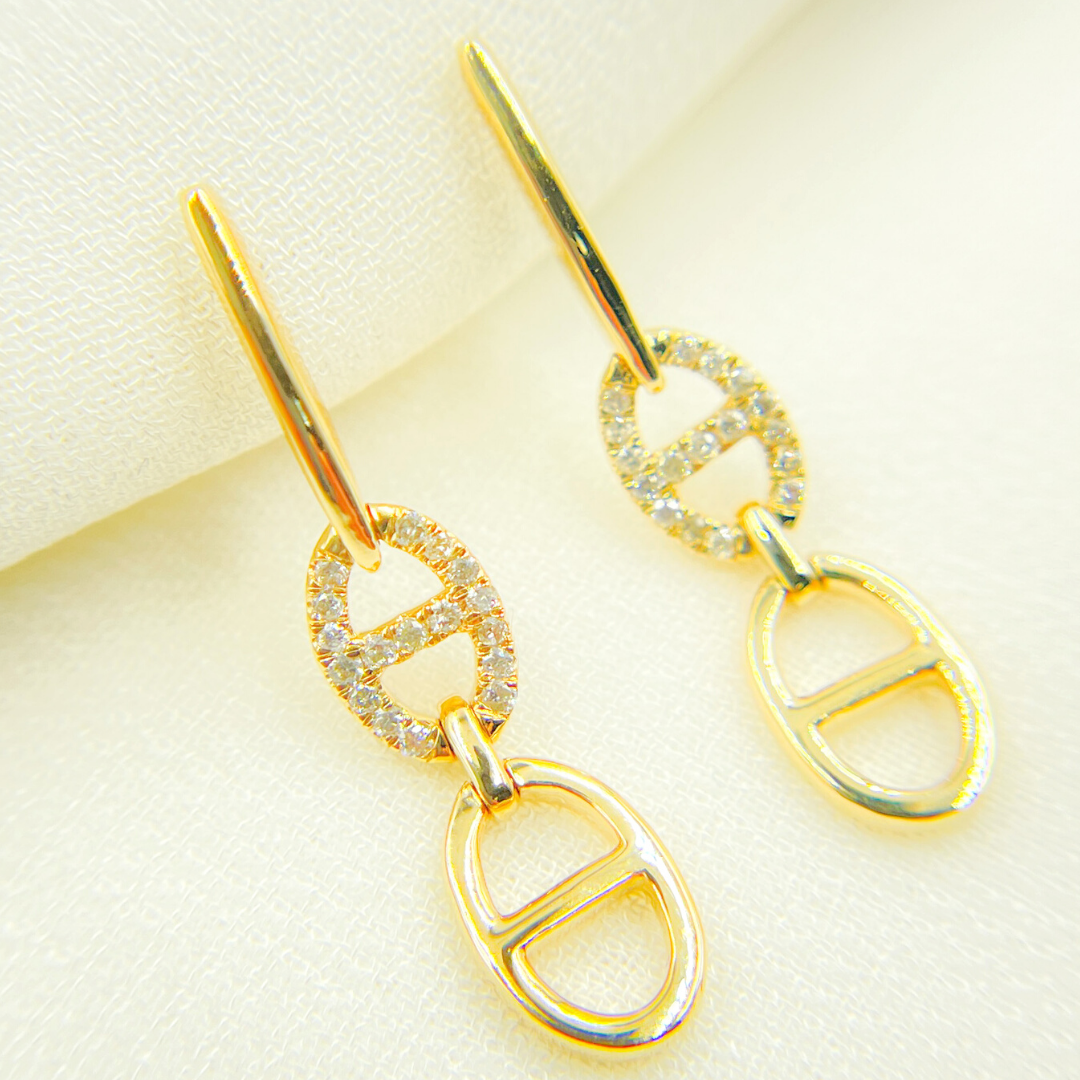 14k Solid Gold & Diamonds Dangle Gucci Style Earrings. EFC52336