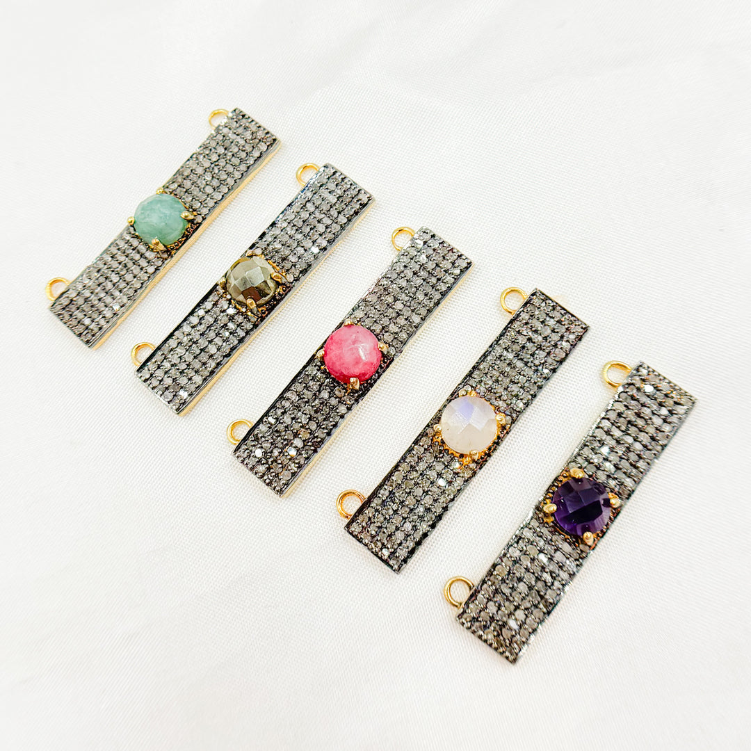 DC10. Silver Diamond and Gemstone Rectangle Connector