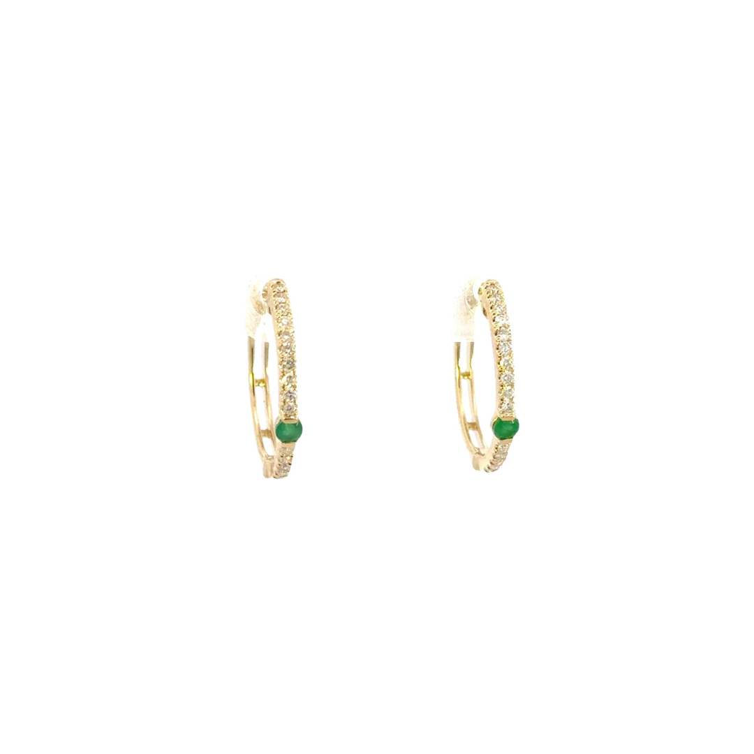 14k Solid Gold Diamond and Emerald Hoops.  EHC56665EM