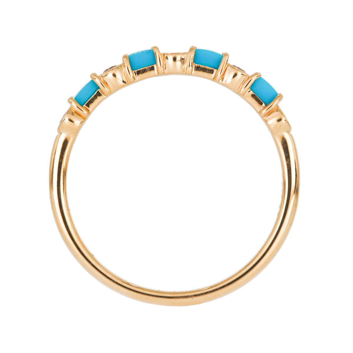 14K Solid Yellow Gold Diamond and Turquoise Band Ring