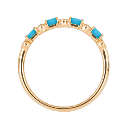 14K Solid Yellow Gold Diamond and Turquoise Band Ring