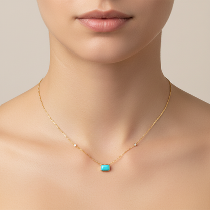 NT407401. 14K Solid Gold Rectangular Gemstone Fancy Tiny Necklace