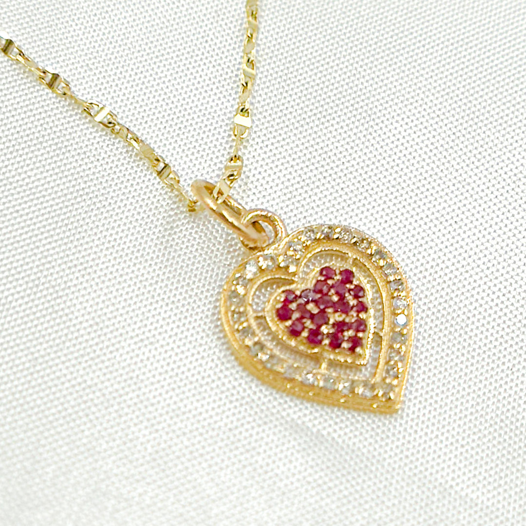 14K Solid Gold Heart Charm with Diamond and Gemstone. GDP305