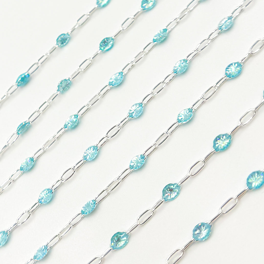 Sterling Silver Sky Blue Opal Color Enamel Chains