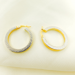 Load image into Gallery viewer, GER40. 14K Solid Gold and White Gold Earrings Round Shape Hoop with Texture
