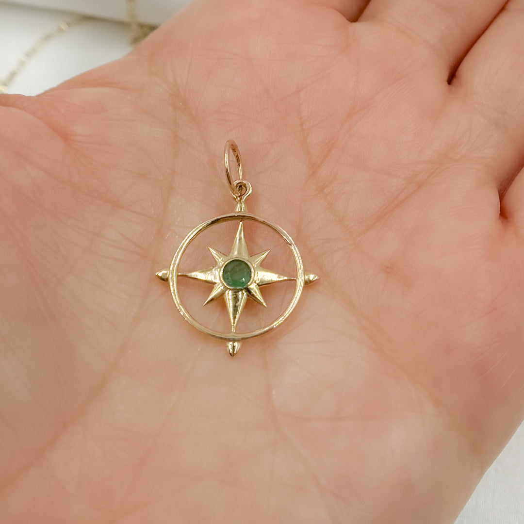 GDP280. 14K Solid Gold Gemstone Star Charm