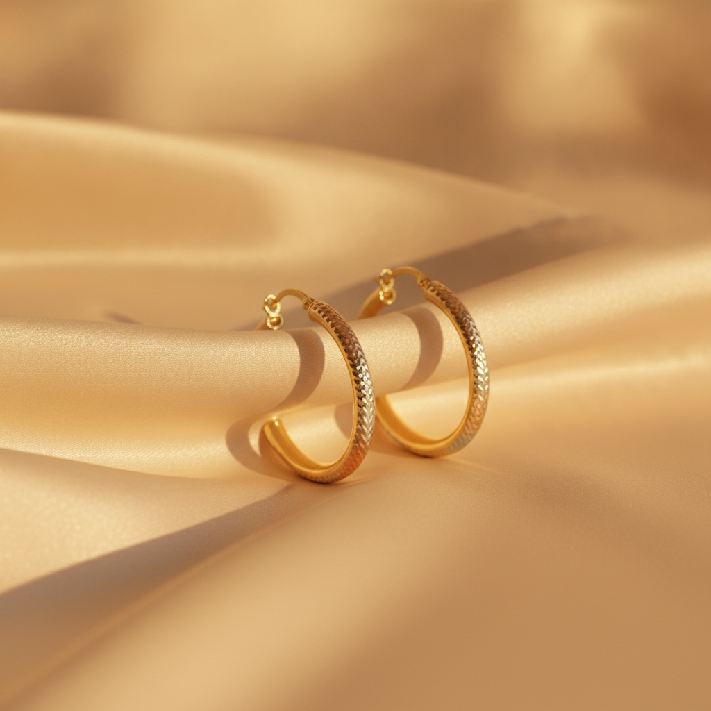 GER56. 14K Solid Tri-Color Gold Round Hollow Hoop Earrings – Classic Hoops