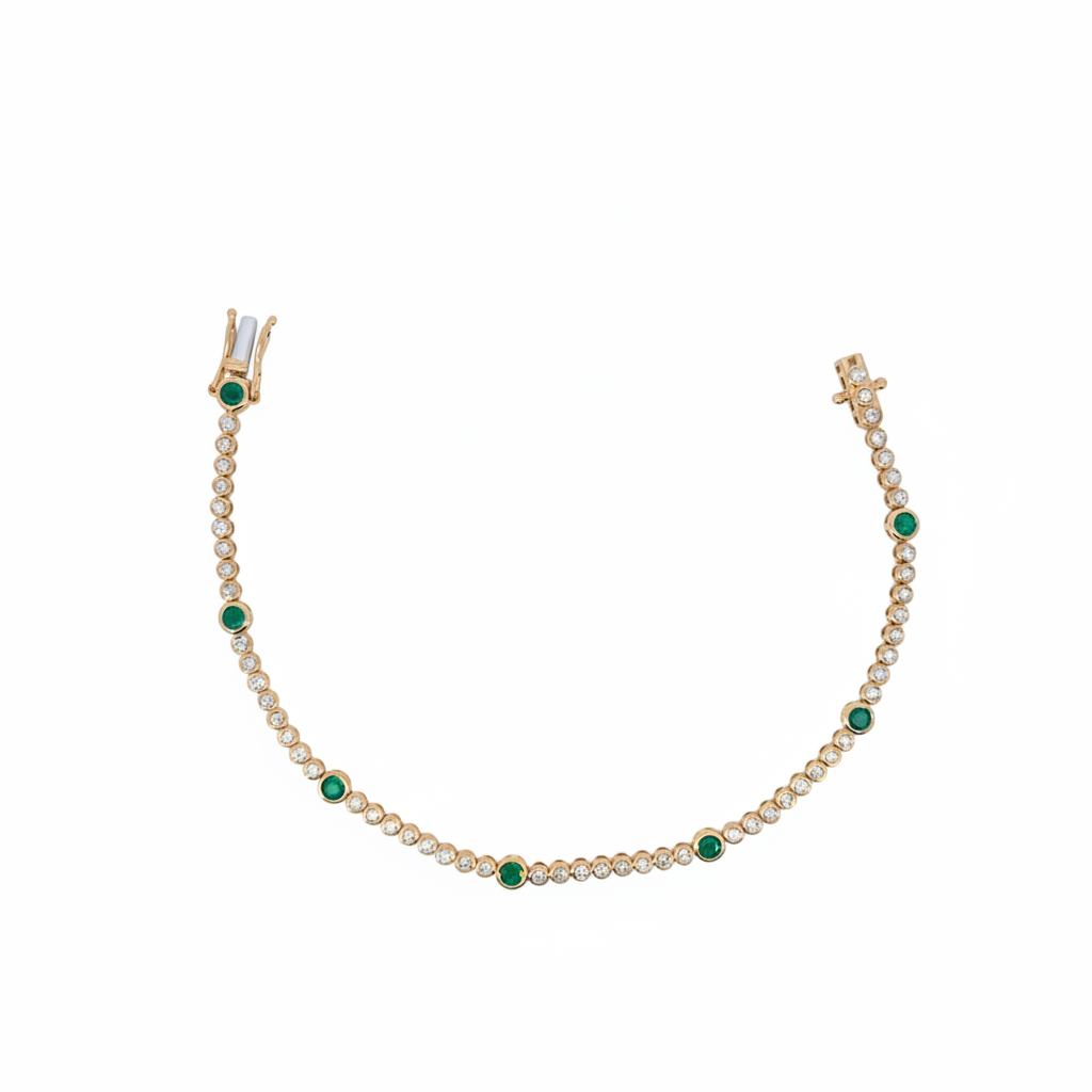 BTL65393EM. 14k Solid Gold Diamond and Gemstone Tennis Bracelet