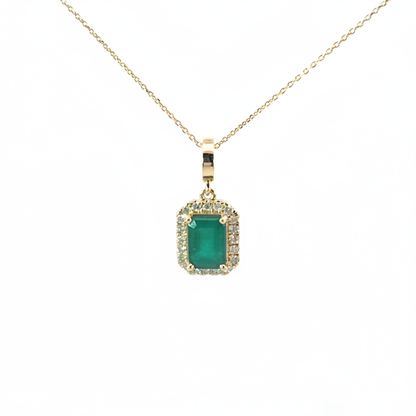 CMC00365EM7X5. 14K Solid Gold Rectangular-Shaped Emerald and Diamond Charm