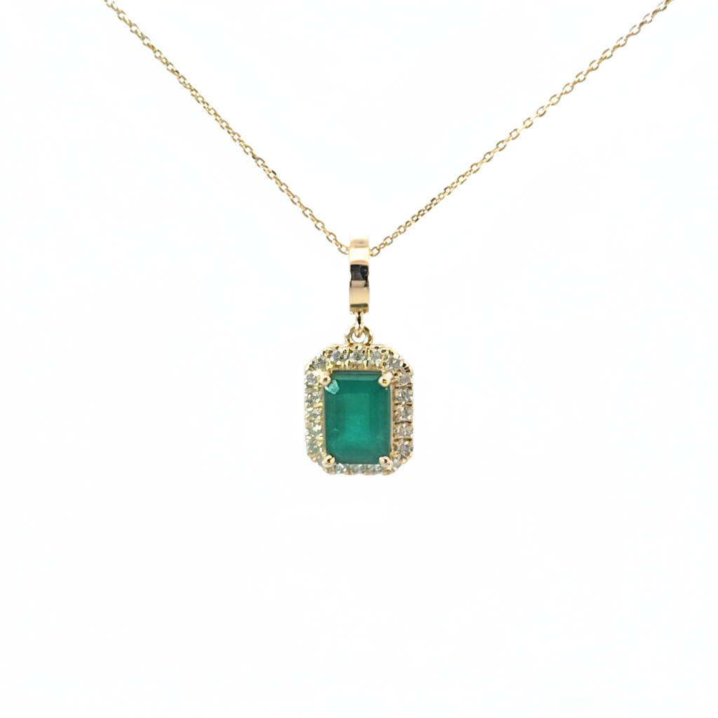 CMC00365EM7X5. 14K Solid Gold Rectangular-Shaped Emerald and Diamond Charm