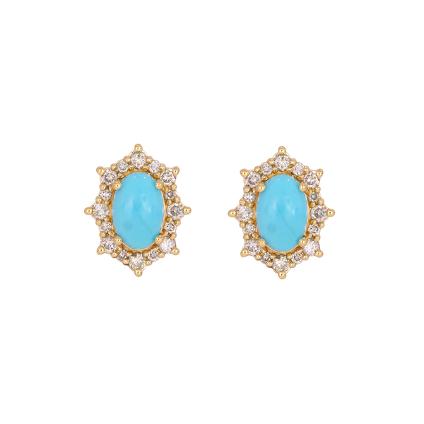 CE96209TQ6X4. 14k Solid Gold Diamond and Turquoise Stud Earrings