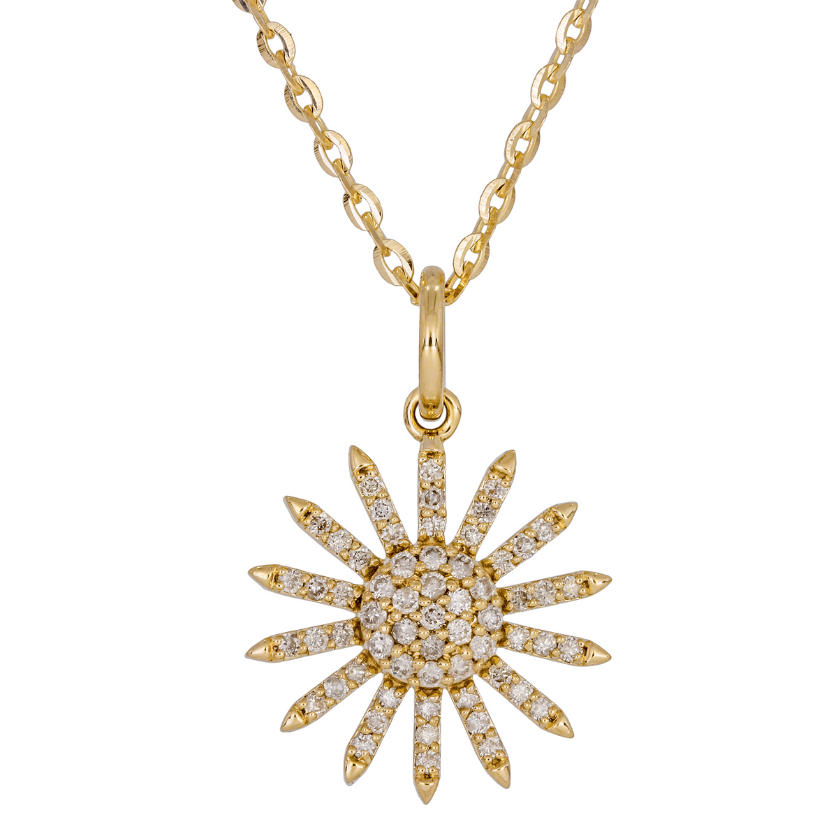 Solid Gold Diamond Sun Necklace