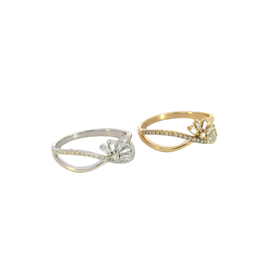 14k Solid Gold Diamond Flower Cross Band Ring. RN026059