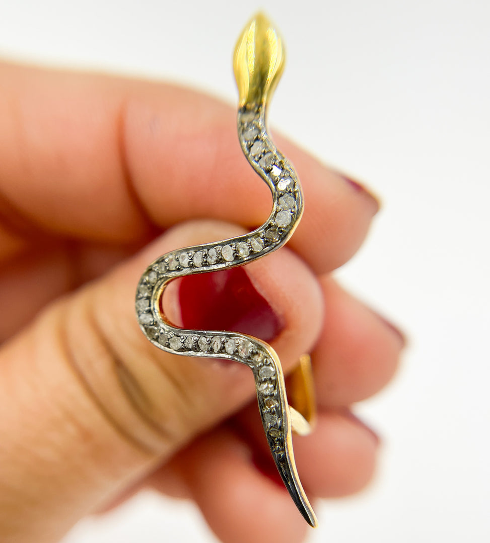 DR014. Diamond Sterling Silver Snake Ring