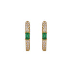 Load image into Gallery viewer, EHD57629. 14K Solid Gold Emerald &amp; Diamond Hoop Earrings