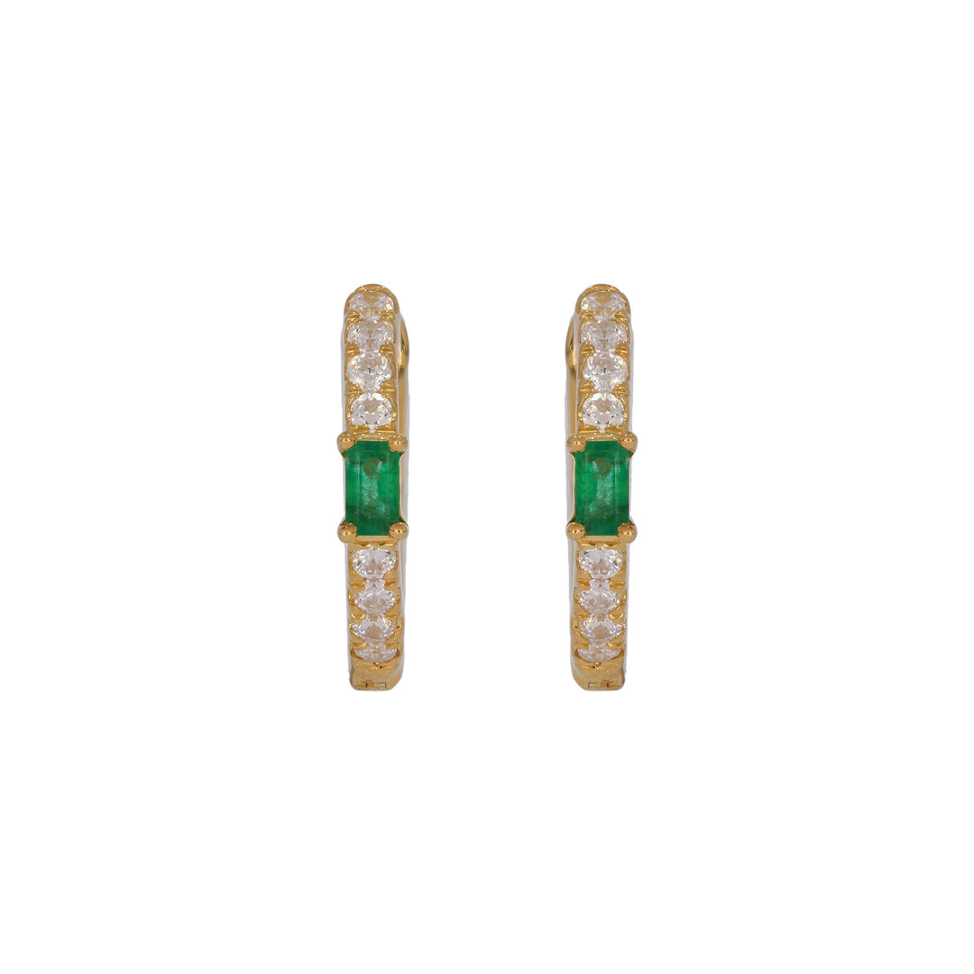 EHD57629. 14K Solid Gold Emerald & Diamond Hoop Earrings