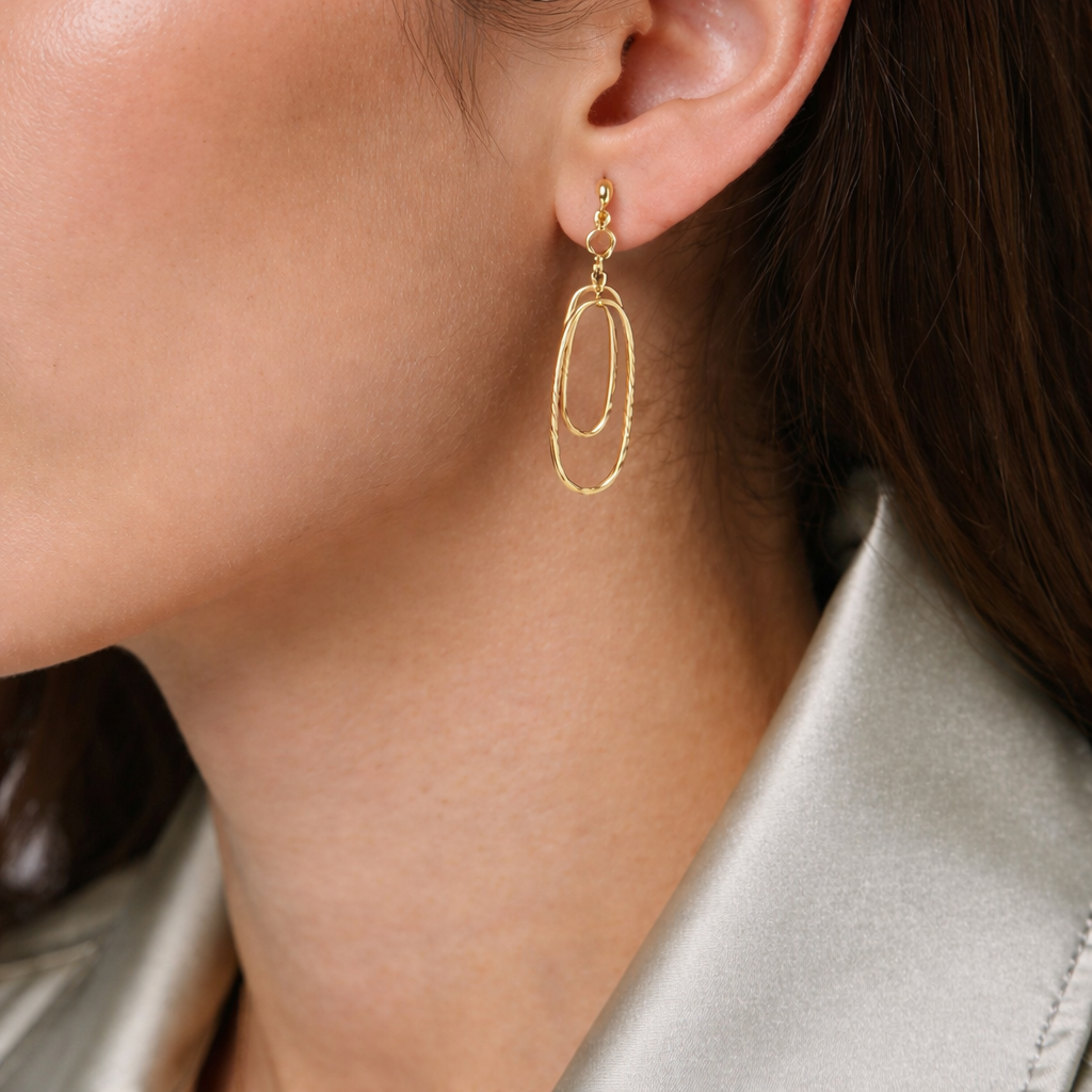 15850022130. 14K Solid Gold Smooth and Textured Tube Hollow Oval Dangle Leverback Earrings