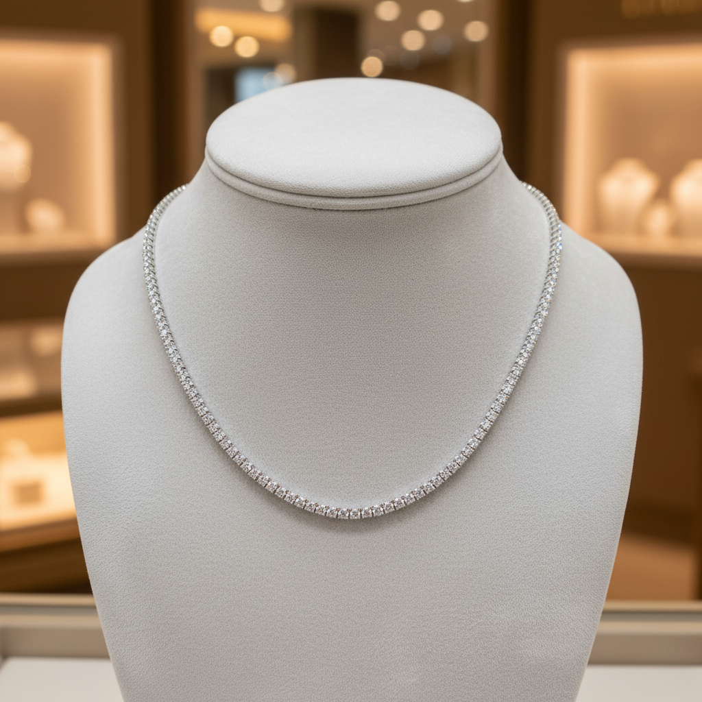 NFR71363. 14K Solid Gold Diamond Tennis Necklace