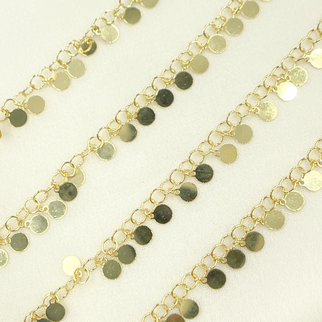 V73GP. Gold Plated 925 Sterling Silver Dangle Disc Chain