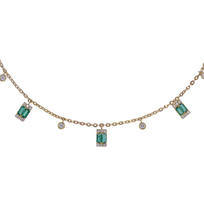 CN96316. 14K Solid Gold Gemstone and Diamond Dangle Necklace